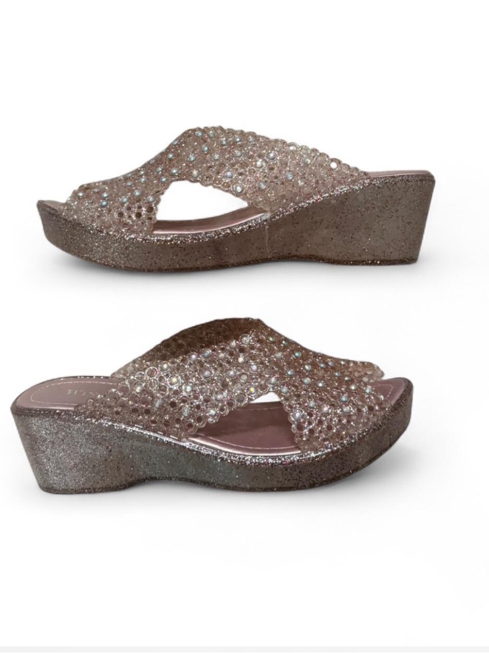 American Vintage Glitter Embellished Wedge Sandals - Rose Gold